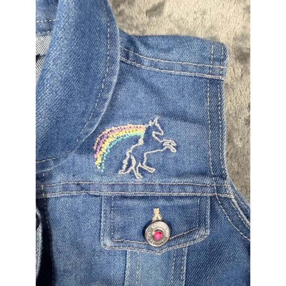 Limited Too Kids Denim Vest Rainbow Unicorn Embroidered Size 10 Cotton Blend - Picture 4 of 9